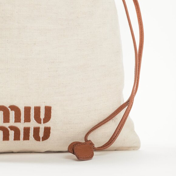 Miu Miu SS/24 Beige Canvas Logo-Embroidered Drawstring Pouch - Picture 5 of 11